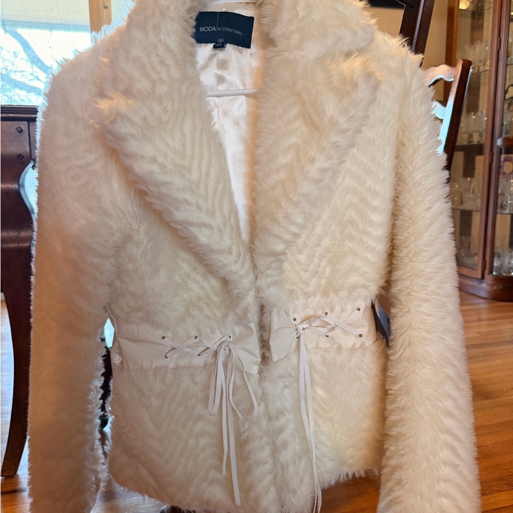 Moda International Cream Faux Fur Teddy Jacket